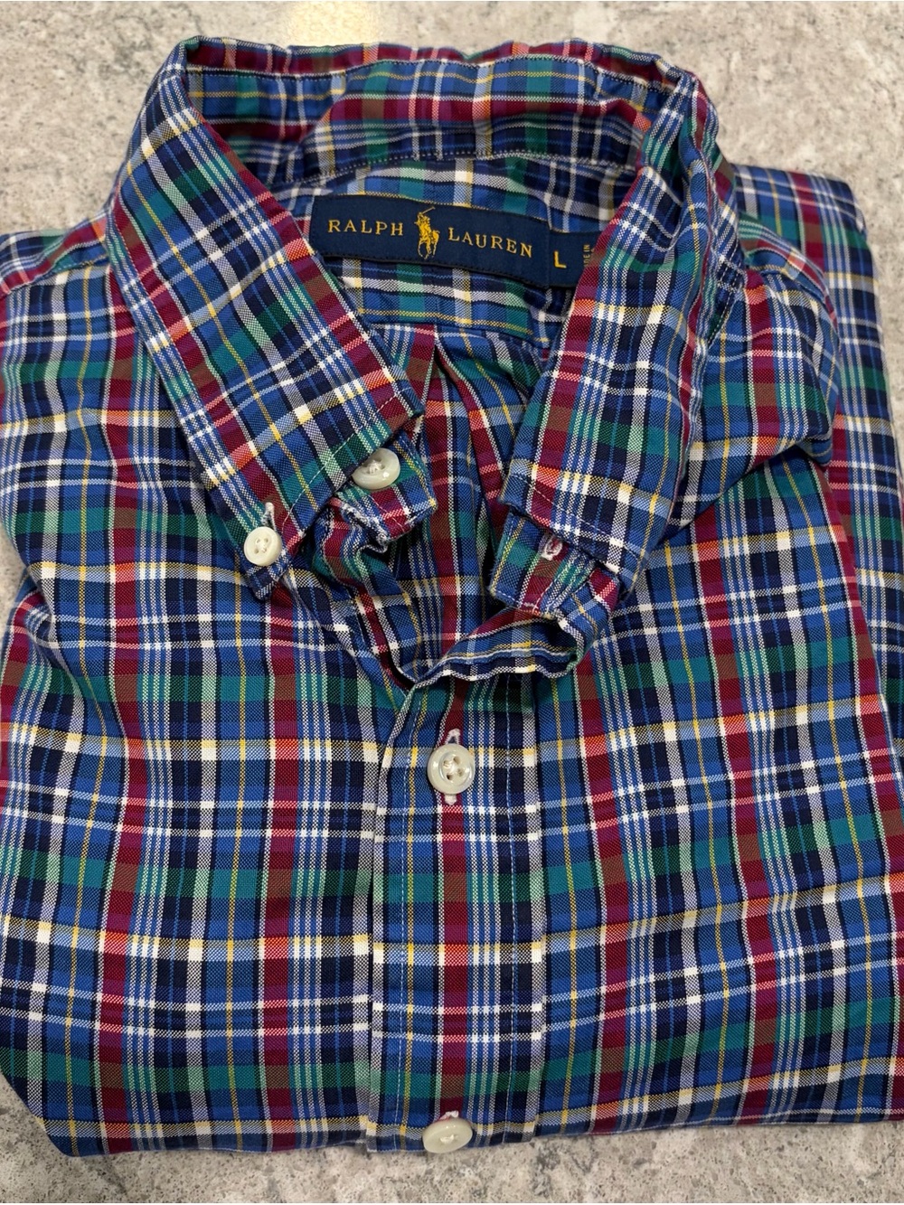 Ralph Lauren Men's Blue/Green Plaid Button-Down Shirt-Large